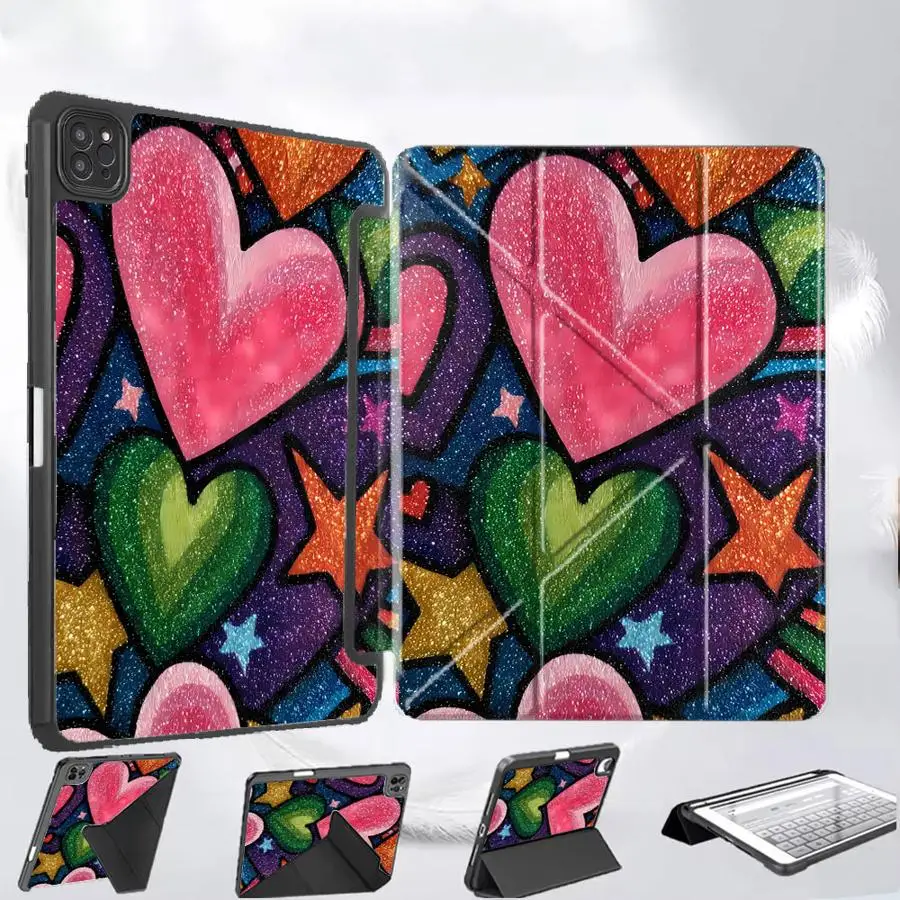 

Cartoon Heart Holder Cover Tablet Case For iPad Air 4 5 M3 M2 M4 11inch Pro 11th 10th 9th 8th 7th 12.9inch Mini 6 7 Pro 2025