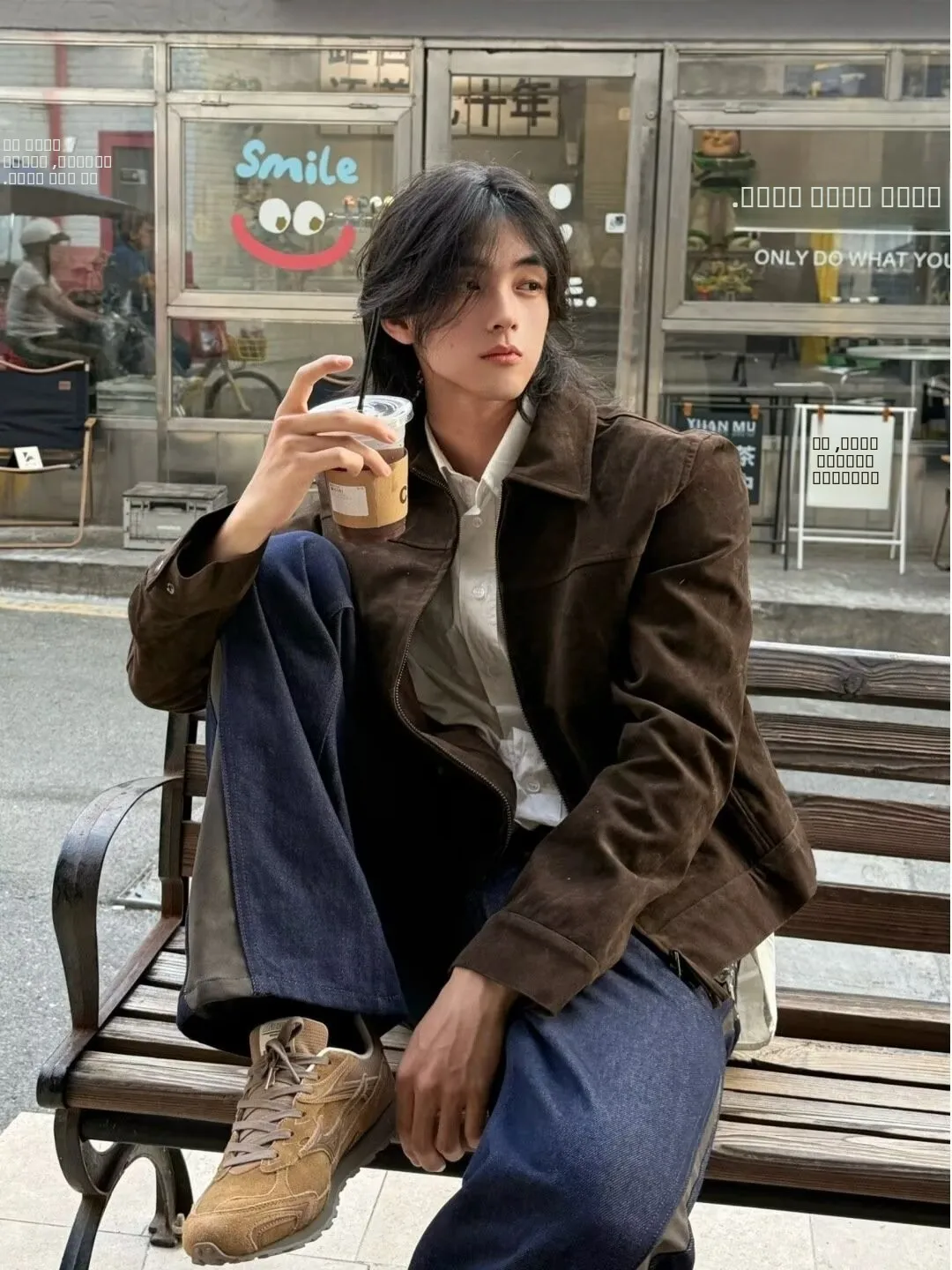 

American Retro Suede Collar Jaet Men's Motorcycle ort Workwear Outerwear Stand Fit Polyester Inner ket Straight Hem