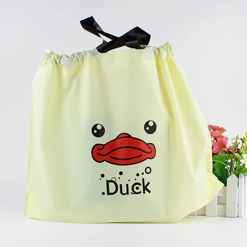 50Pcs/Lot Cute Duck Printed Gift Bags High Quality Drawstring Bag Big Sizes Party Favor Bag Plastic Clothes Store Shopping Bag