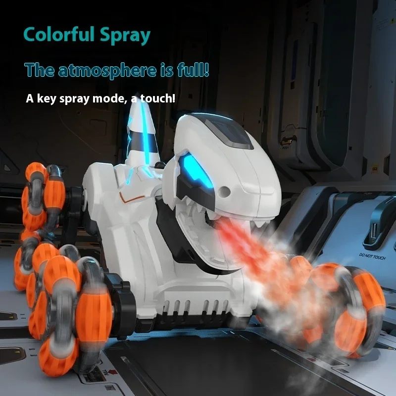 Carro de controle remoto das crianças oito rodas dublê máquina dinossauro spray relógio elétrico indução robô inteligente brinquedo atacado