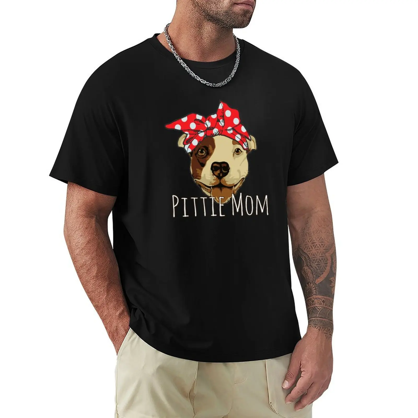 

Pittie Mom Funny and Cute PitBull Dog in Bandana T-Shirt valentines boutique clothes graphics mens plain t shirts