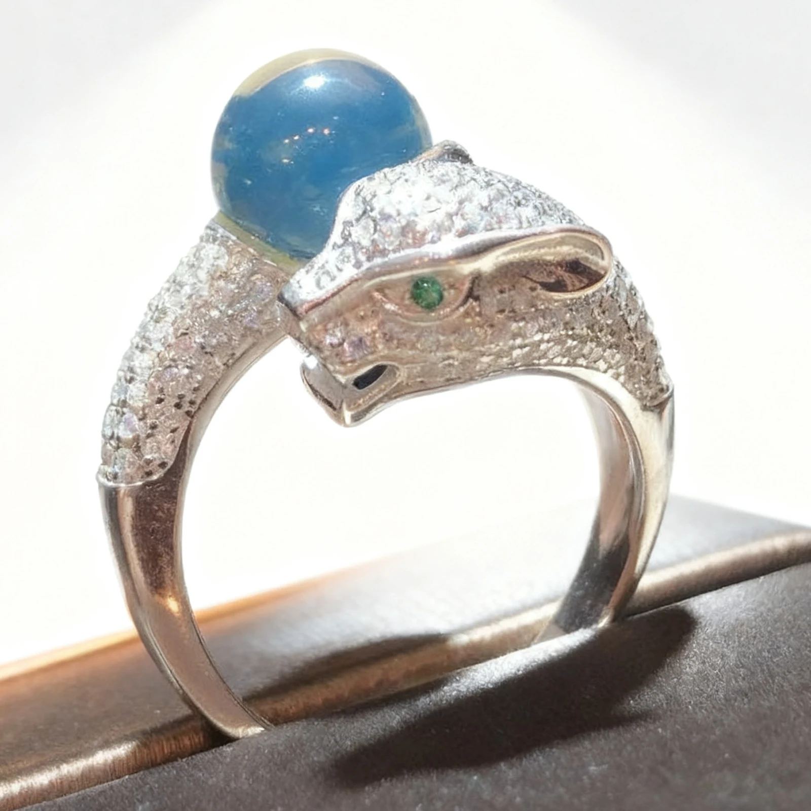 

Adjustable Ring for Women 14mm Color Shift Blue Amber Silver with Diamond Accents Anniversary Gift