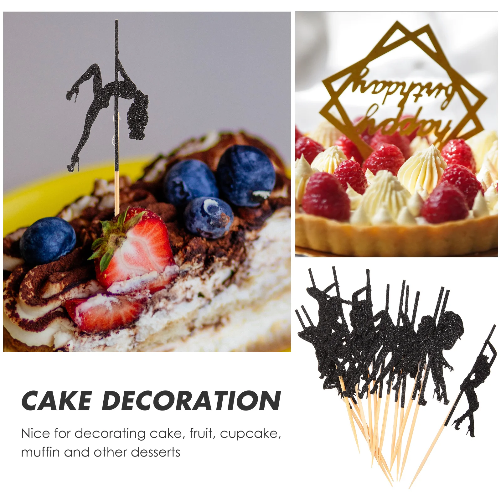 

24pcs Cake Decorative Supplies Dessert Inserts Birthday Cake nament Pole Dancing Shaped Picks Party Decorations