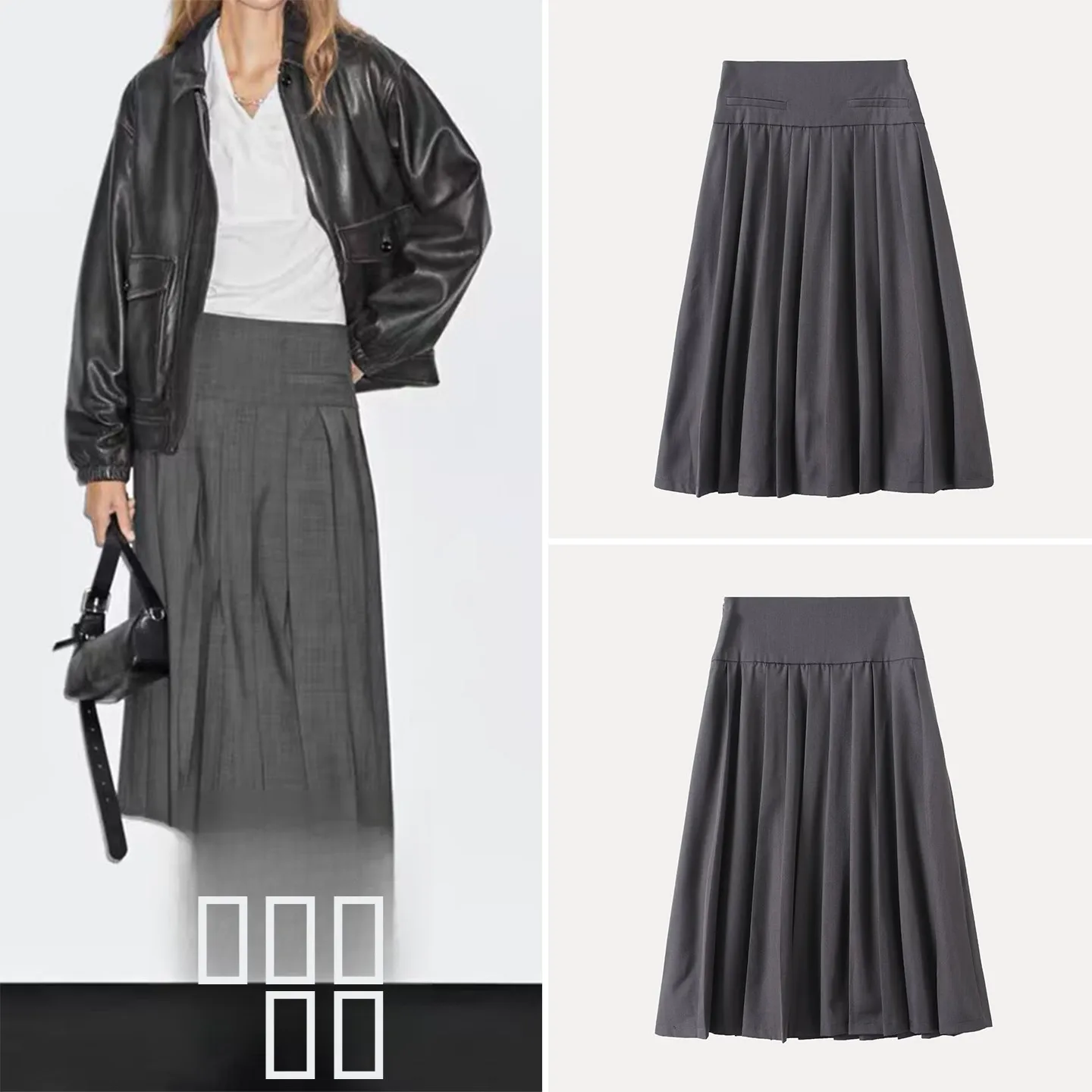 

2025 Autumn New ey Series Commuter Sle Midi Pleated Skirt Women's Faion mid Waist Design Casual Other Material Skirt