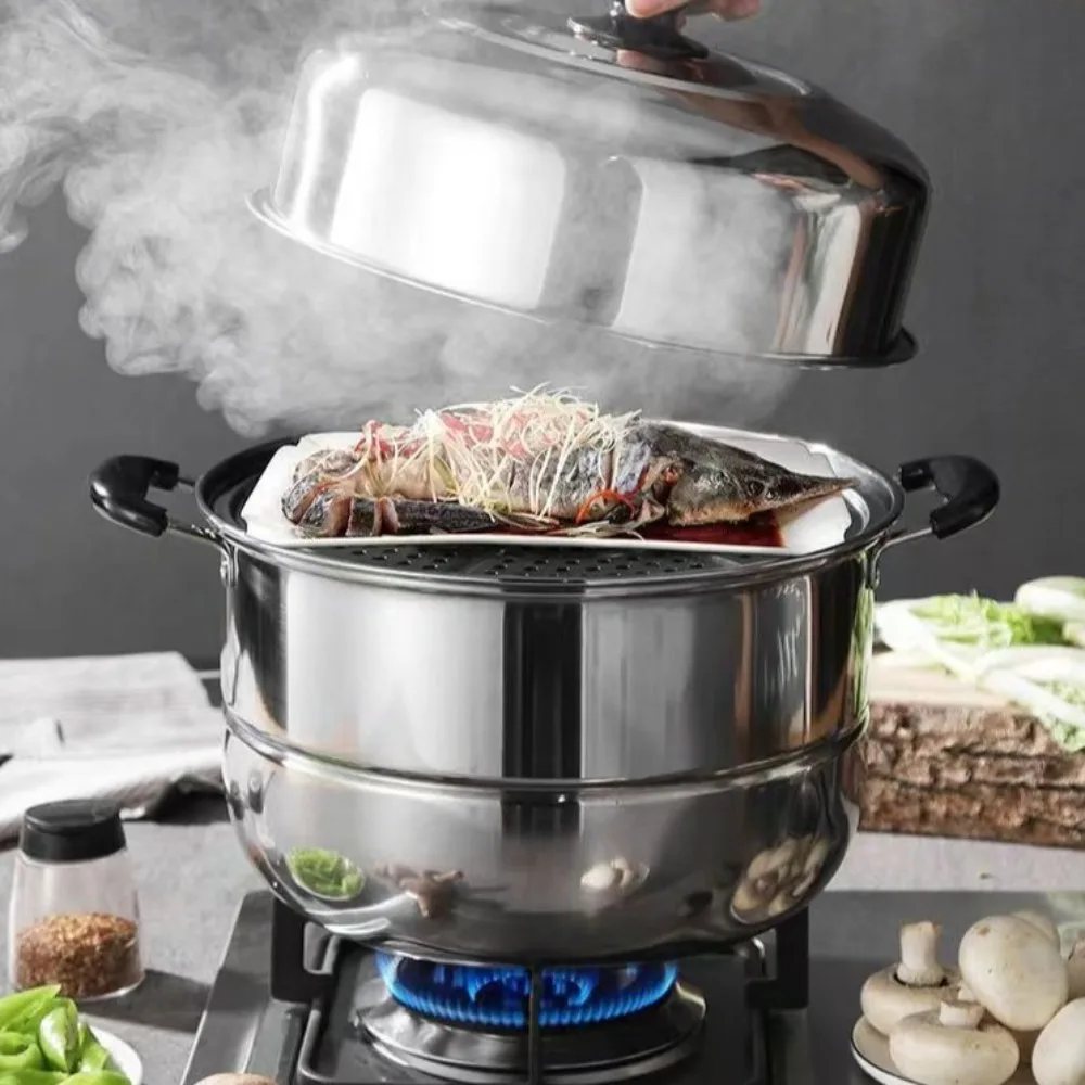 Multipurpose 2 Layer Steamer Pot with Steam Rack Thickened Stainless Steel Cookware Double Boiler Soup Steaming Pot