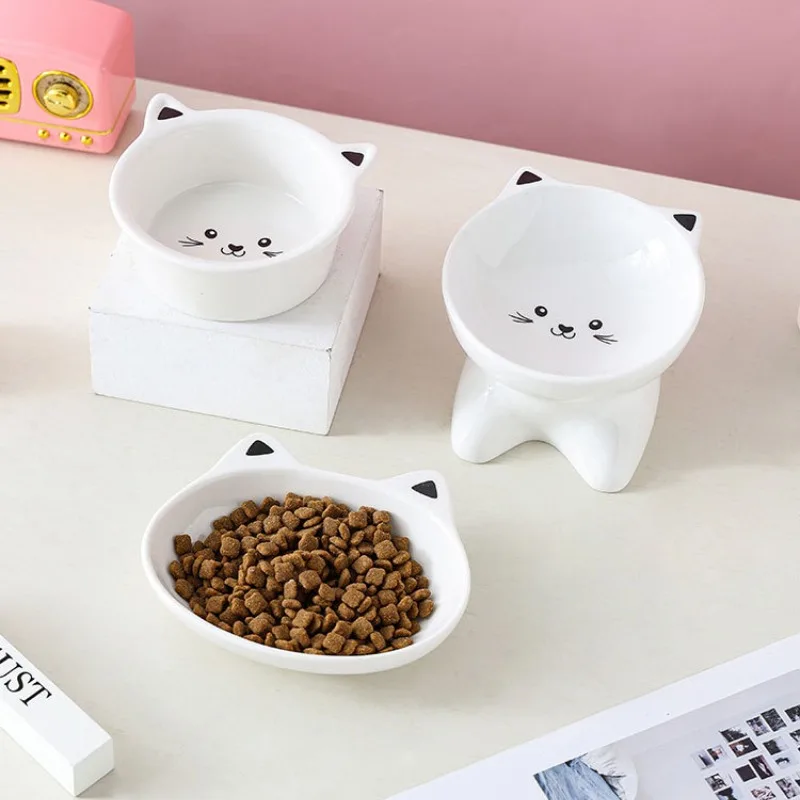 Cat Bowl Ceramic Protection For Cervical Spine High Feet Anti Rollover Oblique Mouth Dog Eating Drinking Water Pet Supplies