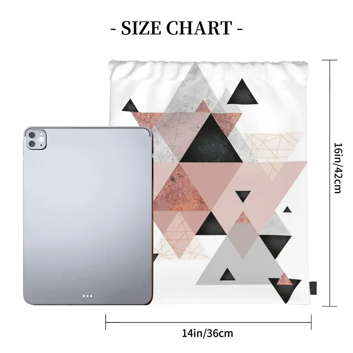 Geometric Compilation In Rose Gold And Blush Pink Backpacks Drawstring Bags Drawstring Bundle Pocket Sports Bag BookBag