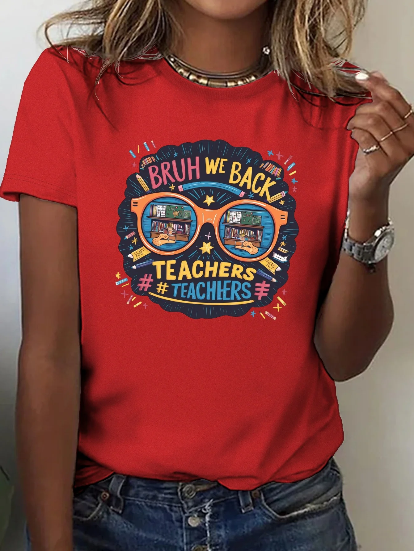 

teachers BRUH WE BACK pure cotton women's T-shirt