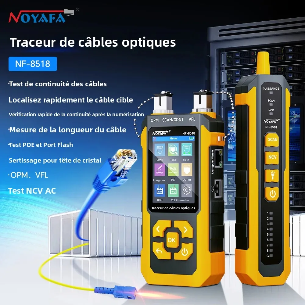 Testeur de câbles réseau POE Noyafa avec détection NCV, mesureur de puissance optique, localisateur de défauts LAN RJ45 RJ11 NF-8518