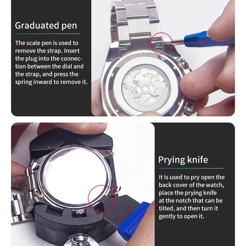 Watch Repair Tool Kit Watch Link Pin Remover Shell Opener Spring Bar Remover Watch Battery Replacement Strap Needle Set