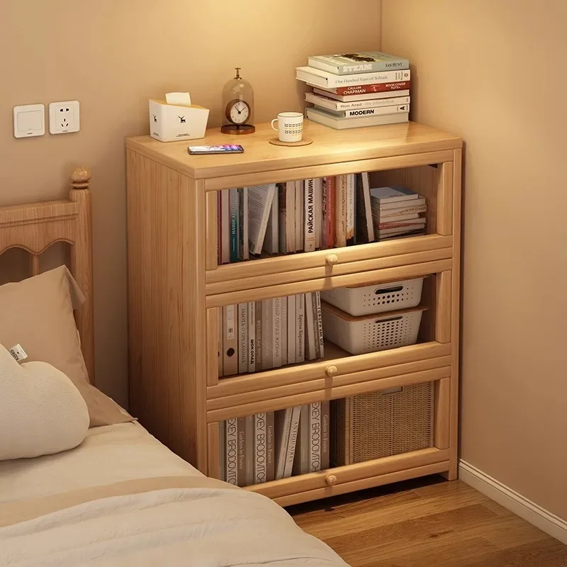 Solid wood bedside bookcase locker  bedside locker integrated floor-to-ceiling bedroom with door against wall