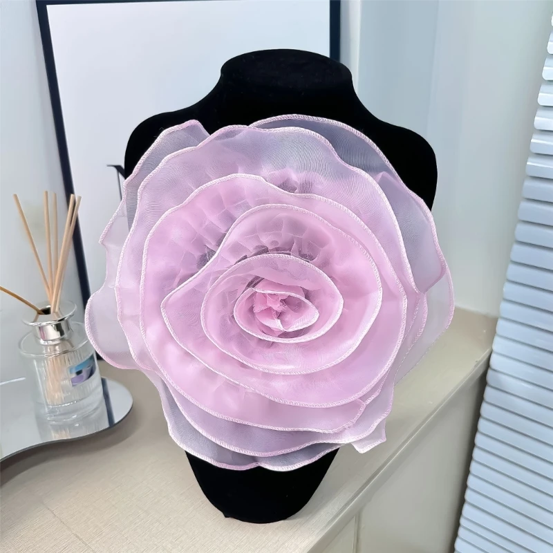 17/27cm Brooch Large Rose Flower Patch Clothing Dress Neck Decoration Artificial Chest Flower Handmade Organza 3D Flower Corsage