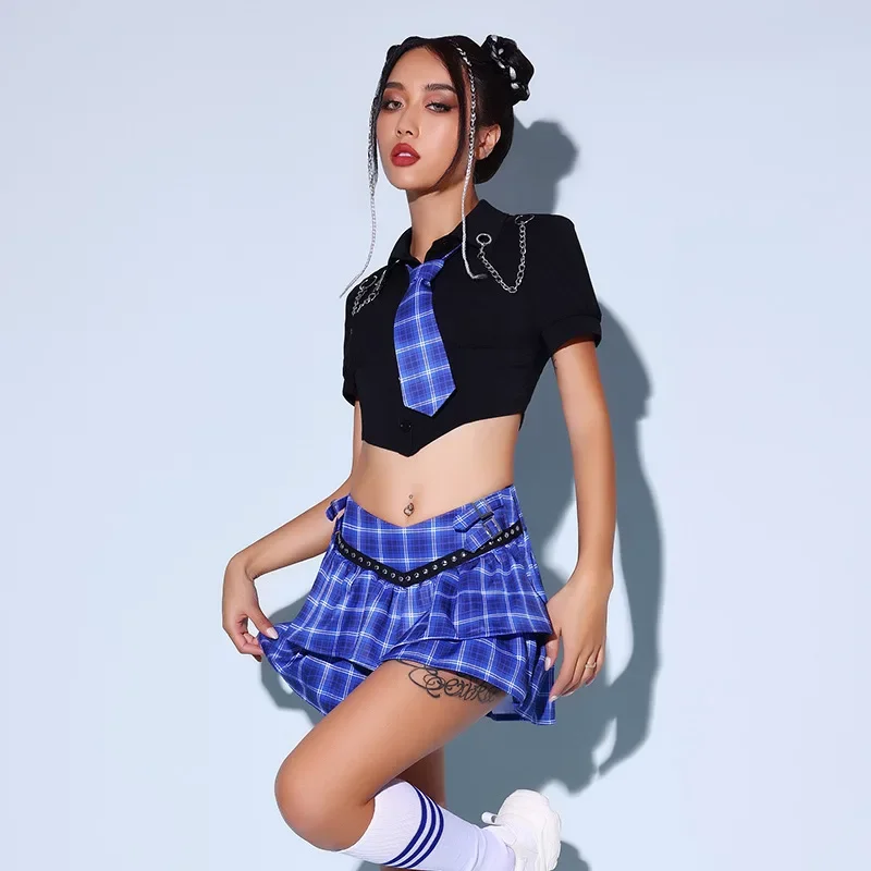 

Halloween School Girl Cosplay Anime Cosplay Costume Korean Girl Group Kpop Stage Dance Clothes Plaid Top Pleated Skirt Set 2024