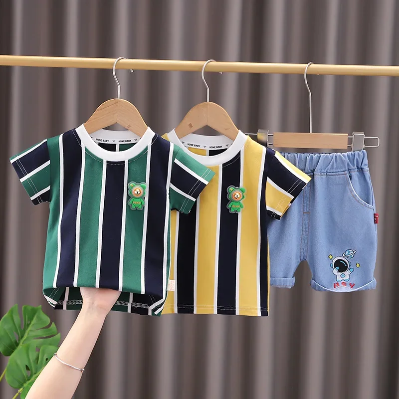 Sommer Baby Kleidung 2024 Cartoon gestreiften Pullover Kurzarm T-Shirts und Shorts Mädchen Outfits Kinder bebes Jogging anzüge