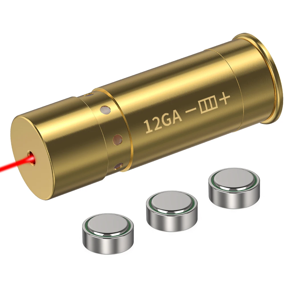 12GA Optics Cartridge Red Dot Laser Bore Brass 9MM Bore Boresighter For Pistol Rifle Scope Hunting Accessories 6 Batte