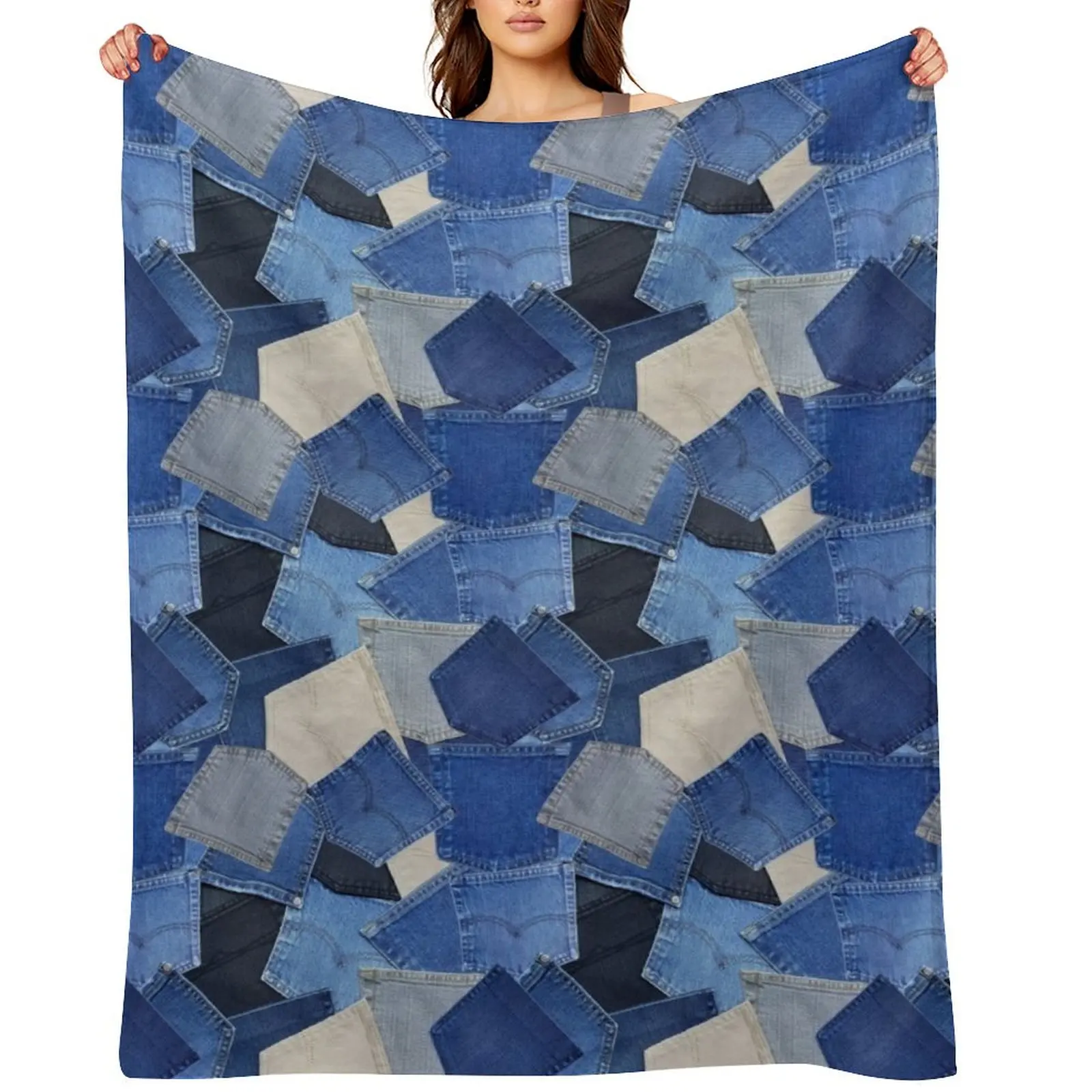 

Denim Pockets Throw Blanket Thermal Tourist christmas gifts Warm Blankets