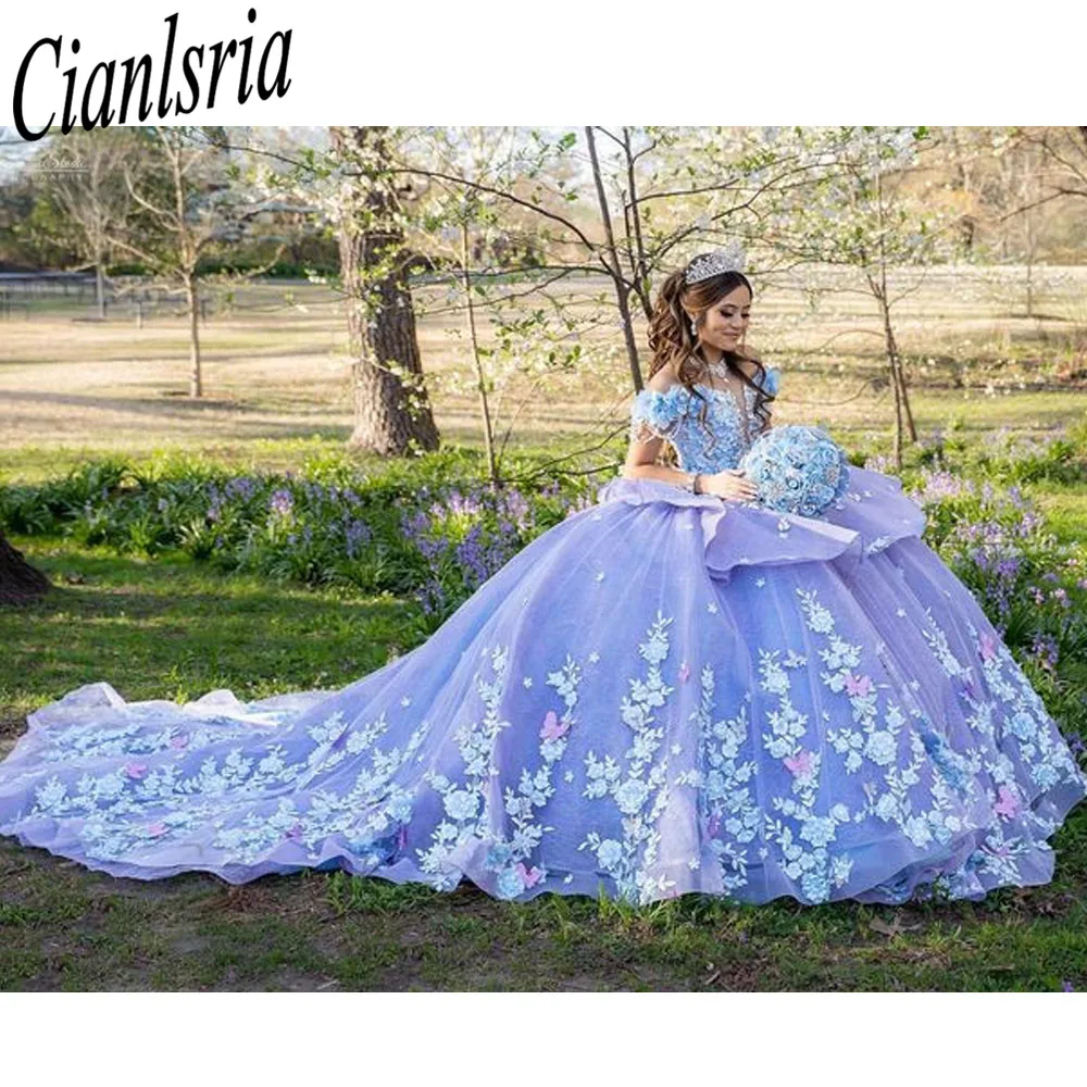 Vestido De quinceañera Lila dulce 16 con capa 2023, vestido De fiesta De princesa con apliques De hombros descubiertos, 15 Años