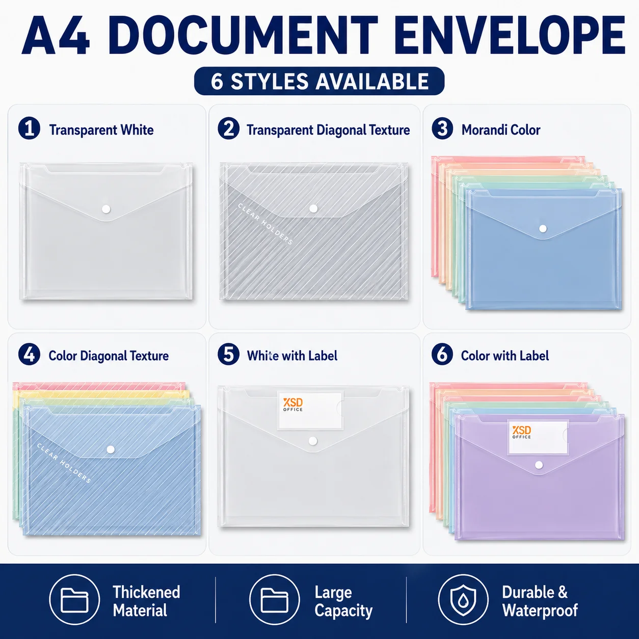 5Pcs Per Style 6 Styles A4 File Folder Large Capacity Snap Button Document Pouch Thick File Organizer For Office School
