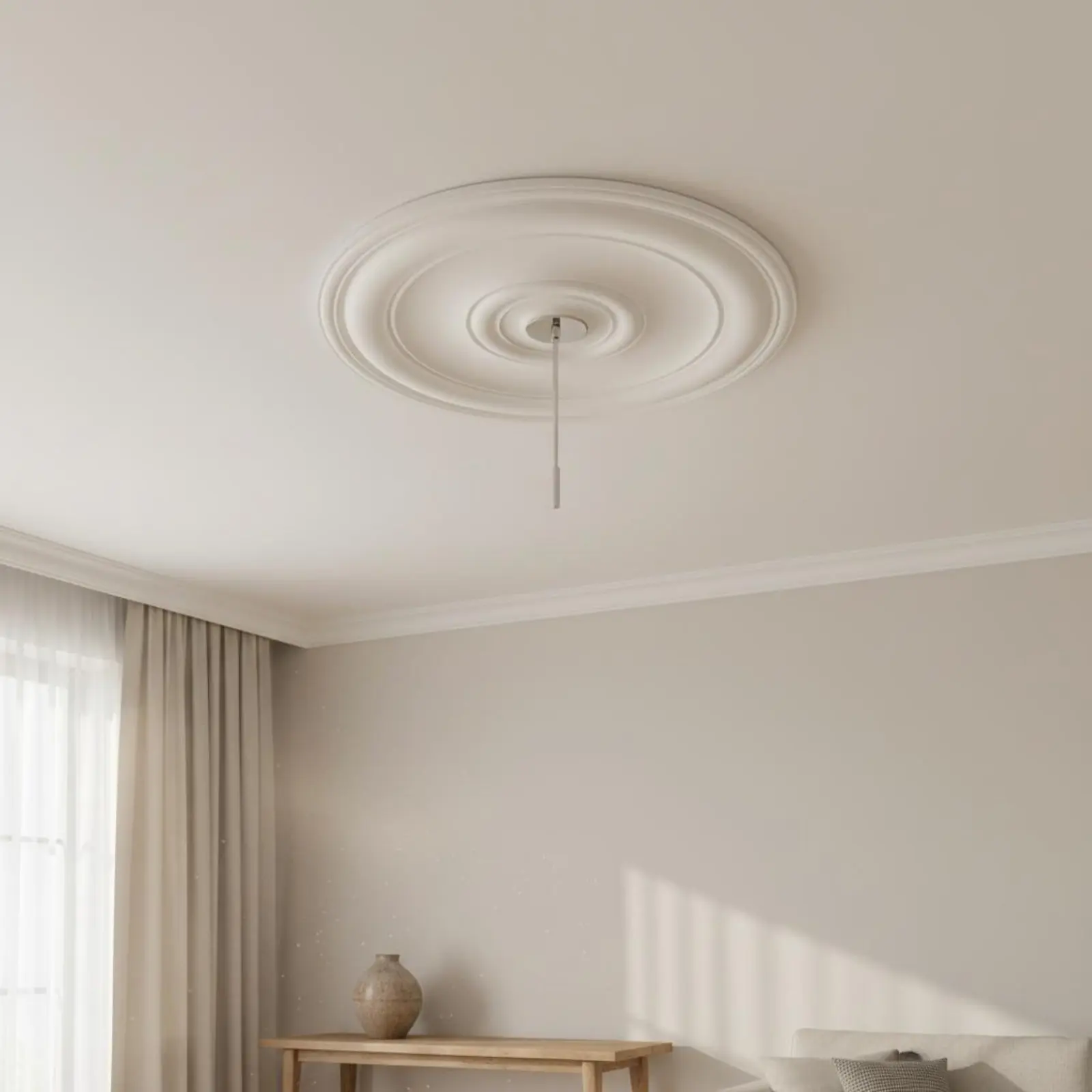 Round Ceiling Medallion Imitation Gypsum PU Ceiling Ornament Decorative Light Base Waterproof Interior Decor Polished Edges