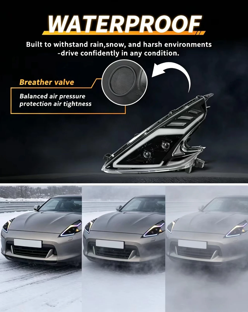 New LED Headlights for 370Z Z34 2008-2019 RGB Color-Changing DRL with High/Low Beam Projector