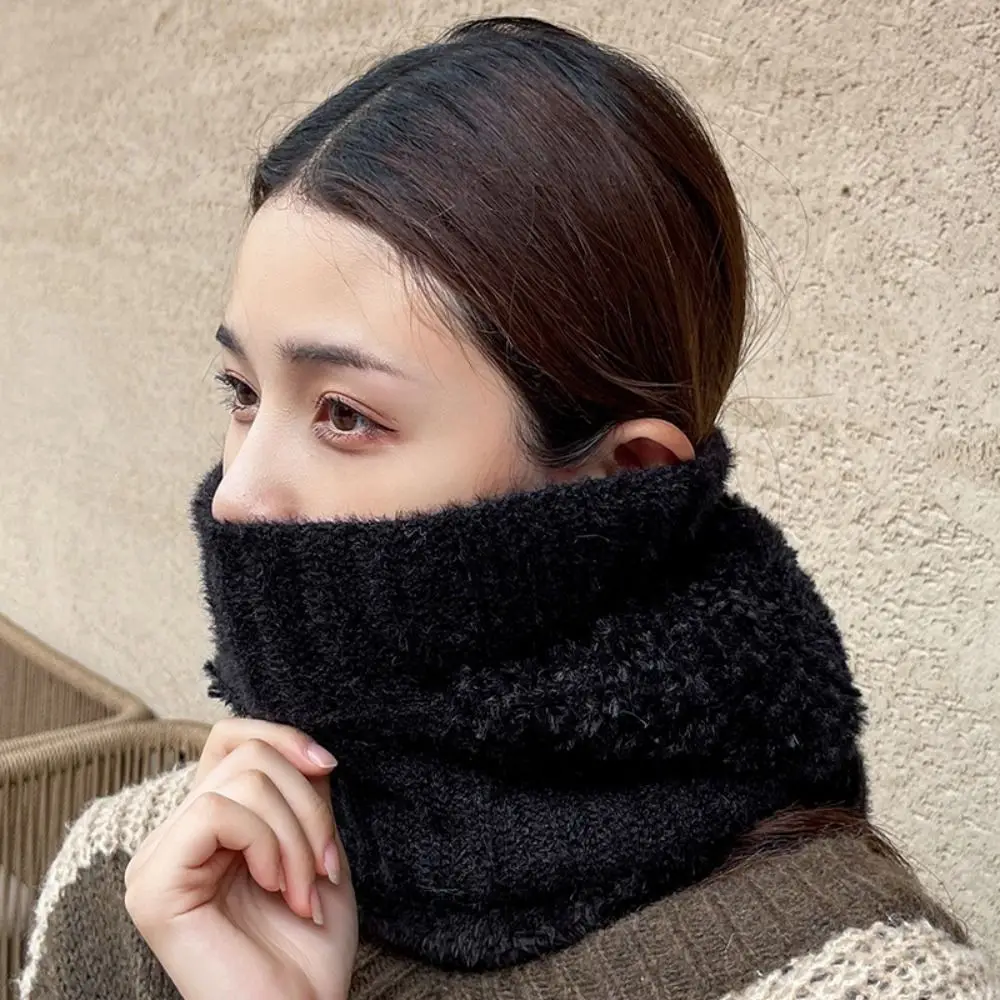 Simple Multi functional Balaclavas Hat Solid Color Windproof Knitted Beanies Hat Bib Thickened Mask Neck Cover Set Ski