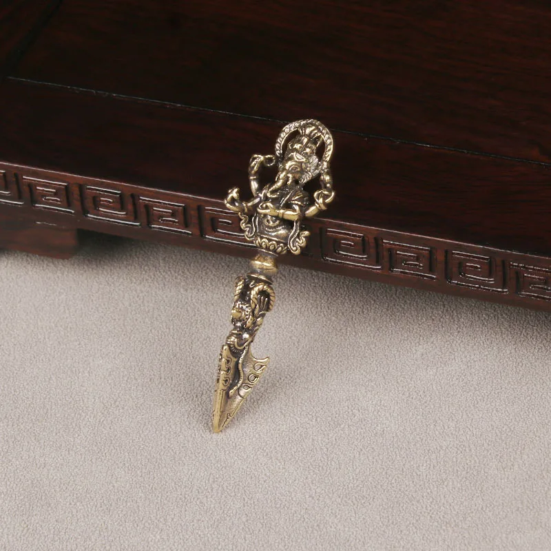 Brass Nepalese Elephant God Pestle Keychain Pendant Tibetan Diamond Pestle Pendant Imitation Antique Play Home Decoration