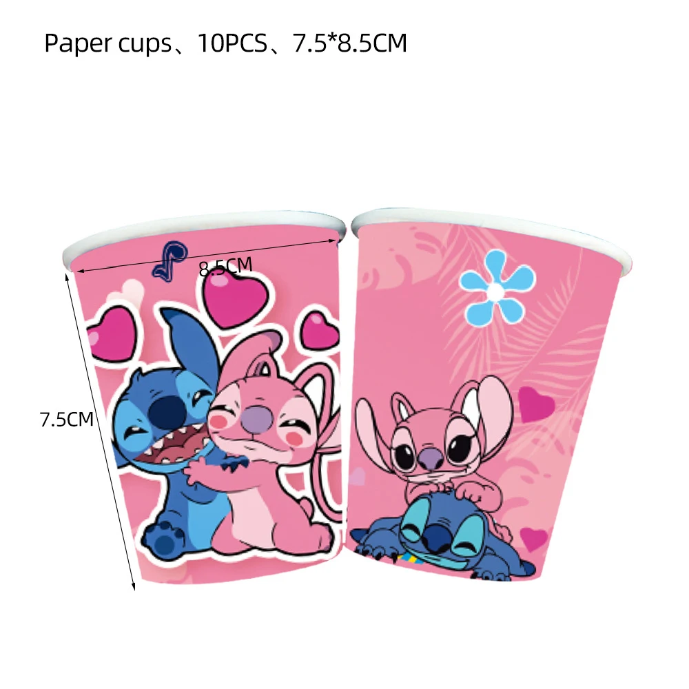 Pink Lilo & Stitch Girls Birthday Party Decor Disposable Tableware  Cup Plates Tablecloth Birthday Banner Balloon Party Supplies