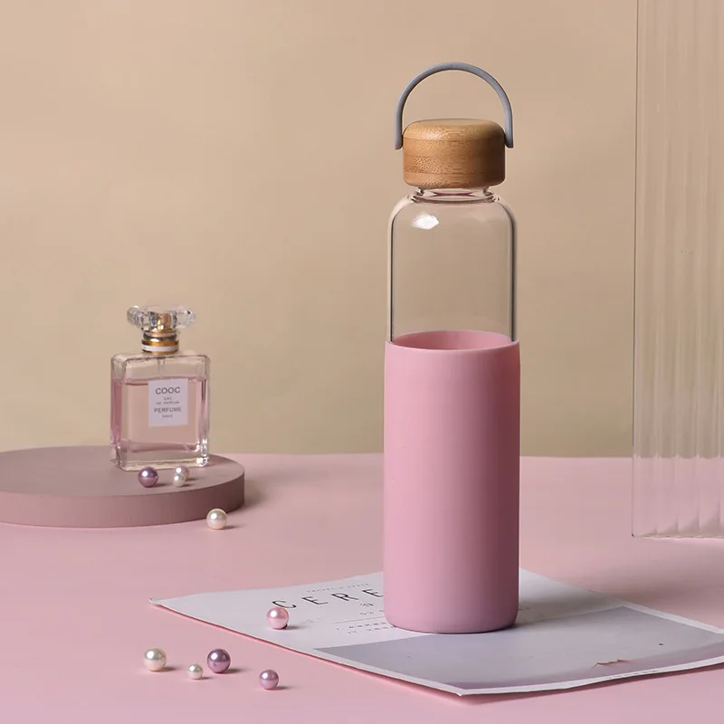 

600ml New Single-layer Glass Bottle Large Capacity Bamboo Cover Retro Glass Cup Heat Insulation Portable Handle Outdoor