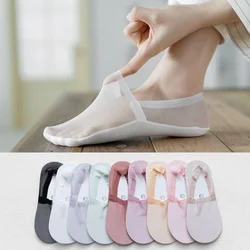 Thin Mesh Summer Invisible Socks Women Solid Color Non-slip Silicone Low Cut Ankle Boat Socks Female Lace No Show Socks Slippers