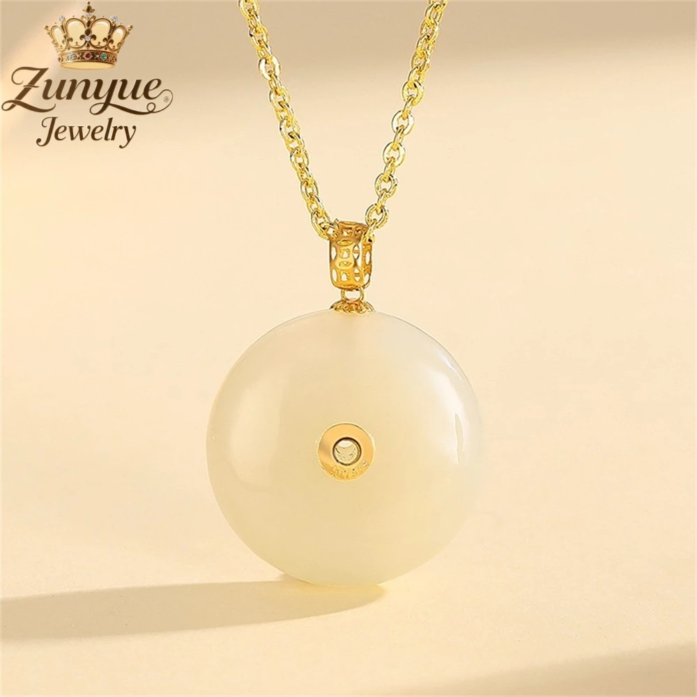 

18-каратное золото, инкрустированное натуральным нефритом Хэтянь и белым нефритом, ожерелье с подвеской «Мир», роскошное качество, ювелирные изделия, подвески, изысканная мода