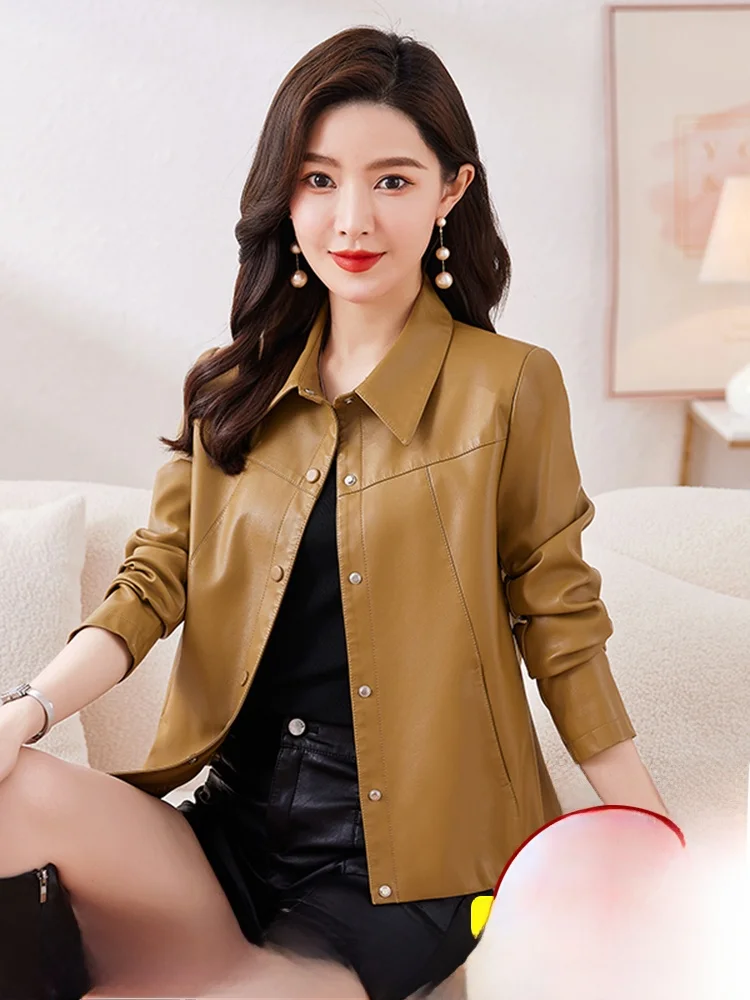 Giacca in Vera Pelle Haining da Donna, Vestibilità Slim, Nuova Collezione Primavera Autunno 2025, Stile Hong Kong, Taglia Piccola, Cappotto in Pelle di Pecora