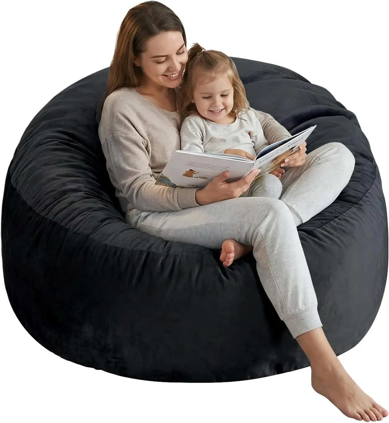 

3 Ft Large Bean Bag Chair with Memory Foam Filling, Soft Velvet Fabric for Adults and Teens, Black