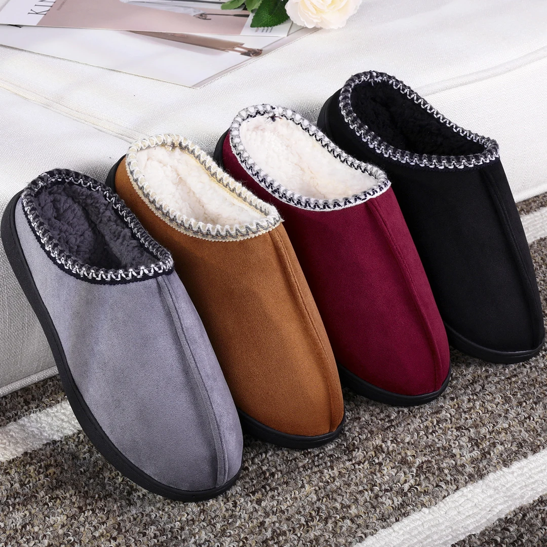 Litfun Witer Plush Men Slippers Fleece Lined Anti-slip Fur Suede Men Mules Indoor Casual Fuzzy House Shoes Male Fluffy Slippers