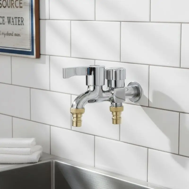 Washing Machine Tap Leakproof Copper Core Double Outlet Stainless Steel Multifunctional Faucet for Home Laundry Bathroom