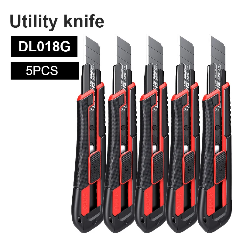 18mm SK2 Zwarte Lemmet Utility Mes Zware uitvoering ABS Zachte Grip Handvat Zelfvergrendelend Brekend Ontwerp voor Behang Leder Handwerk DIY
