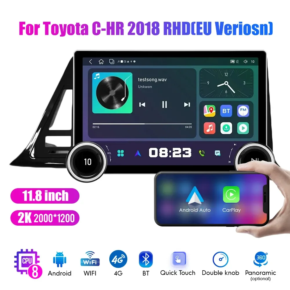 Wireless CarPlay Android 14 AI Voice Car Radio Stereo 8+128G GPS Navigation For Toyota CHR C-HR 2016-2019 Multimedia Video Unit