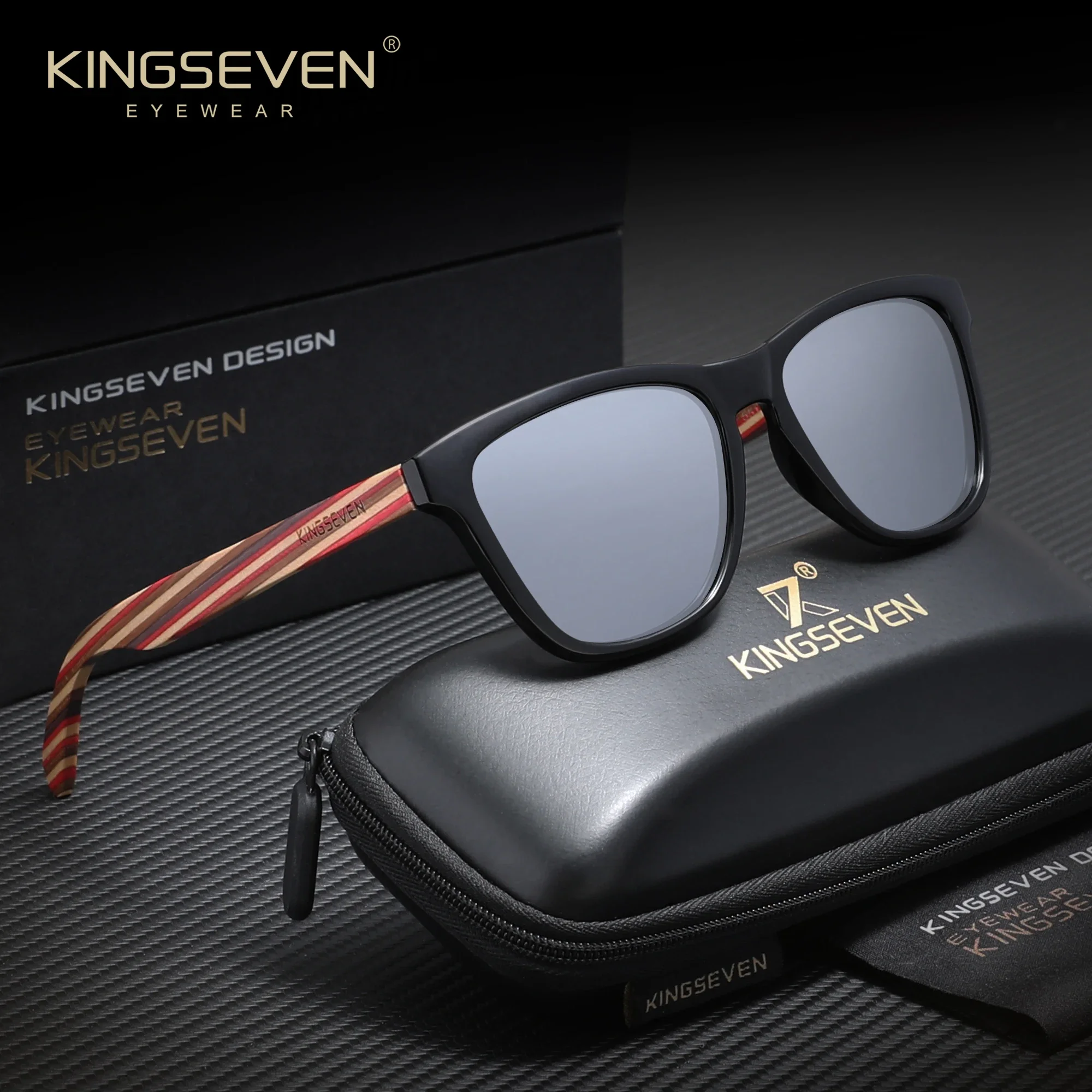 KINGSEVEN Stilvolles Design, Holz-Sonnenbrille, natürlich polarisiert, für Männer und Frauen, UV400-Brille, zum Fahren im Freien, Sonnenbrille