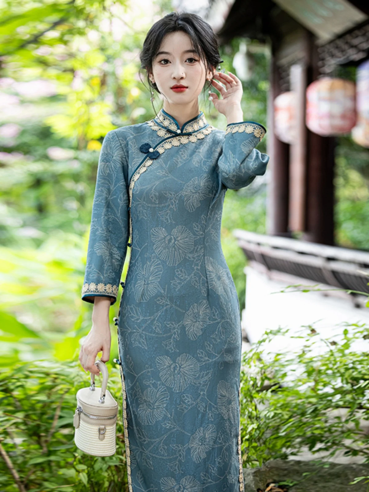 

Синее длинное платье в винтажном стиле, повседневное, высококачественное, в ретро-дизайне, китайская мода, женское платье