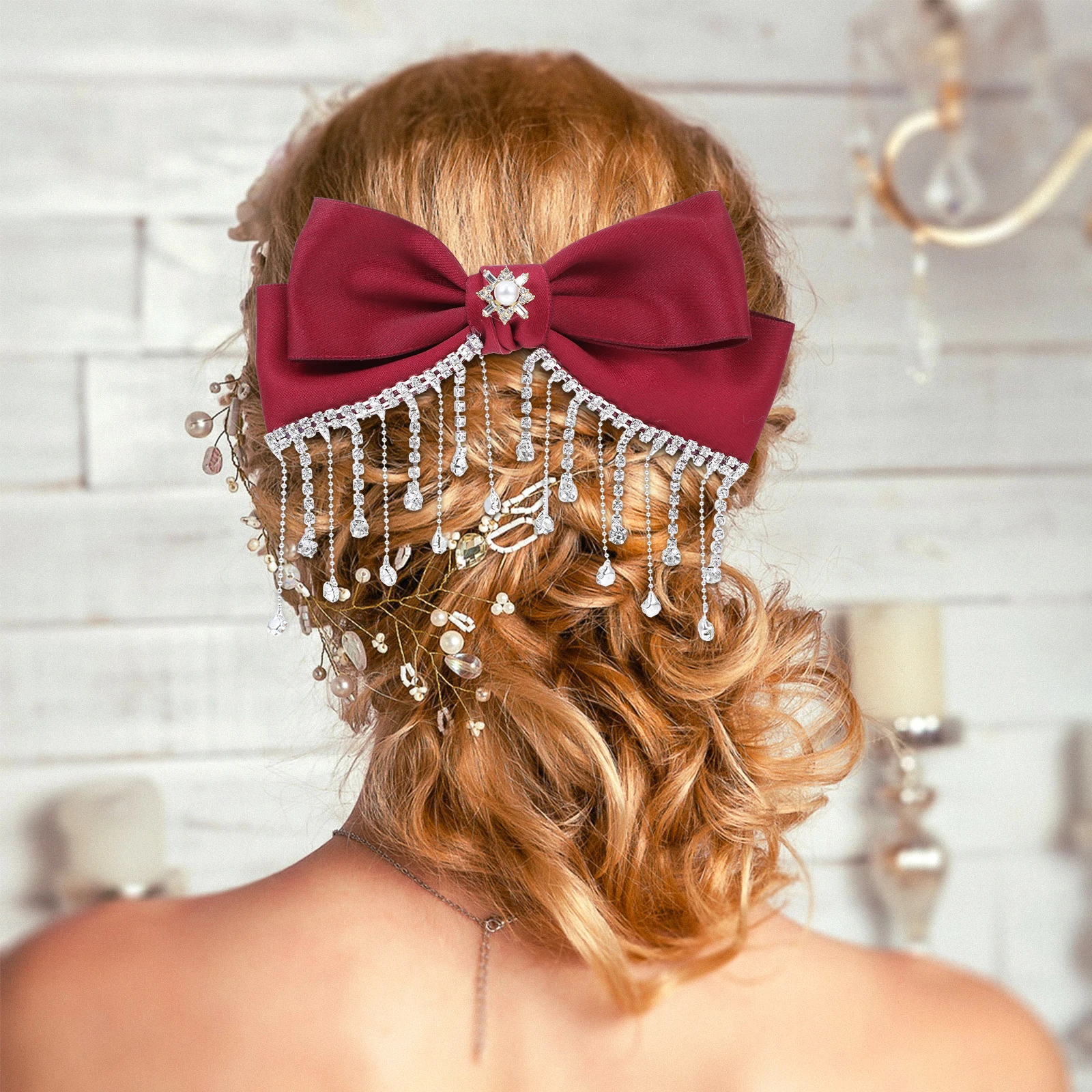 

Red Cloth Women Bows Clips Little Girls Hair Accessories Bowknot Hair Clamp Decorative Hairstyle Wedding Party Xmas