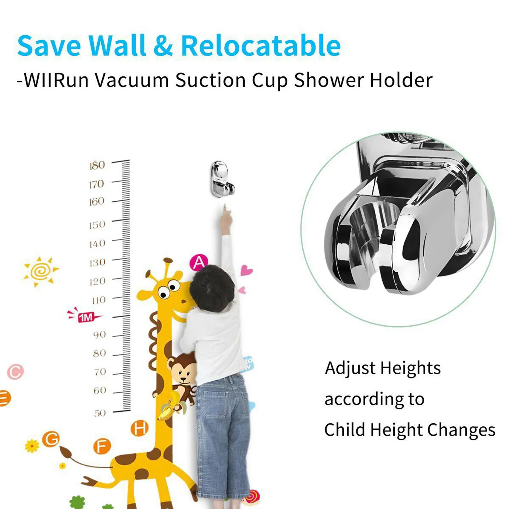 B62B-2X 5 Mode Angle Adjustable Shower Head Holder, Super Power Vacuum Suction Cup Handheld Shower Bracket