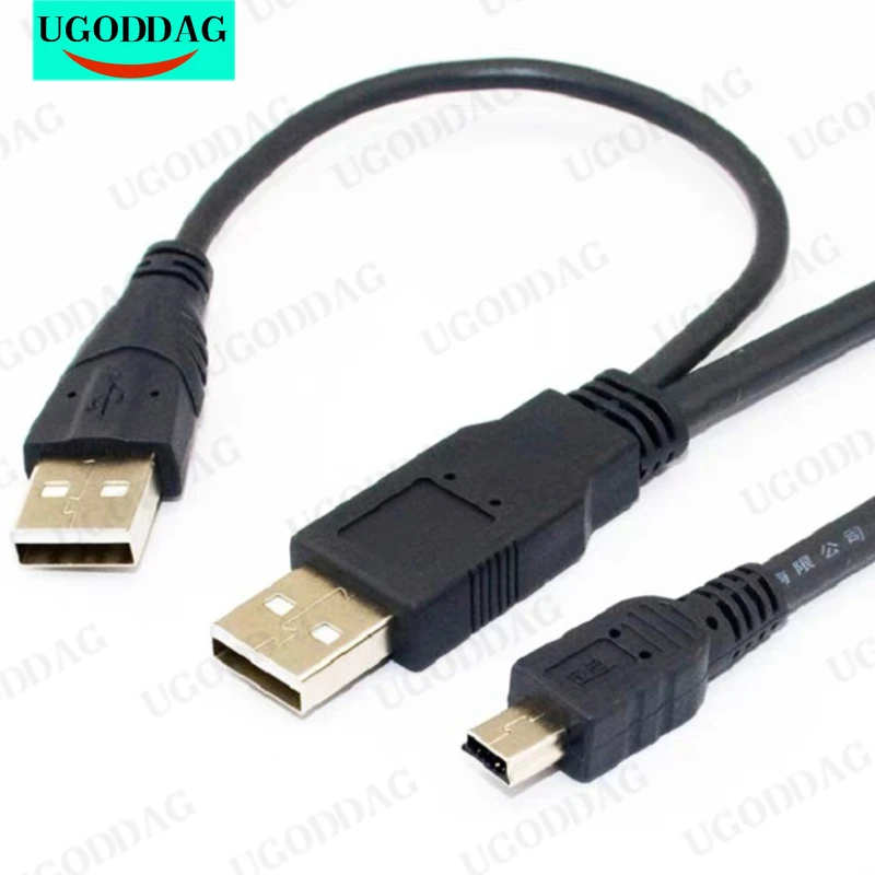 2 in 1 USB 2.0 Double A Type 2A Male to Mini 5 Pin Male Y Cable For 2.5