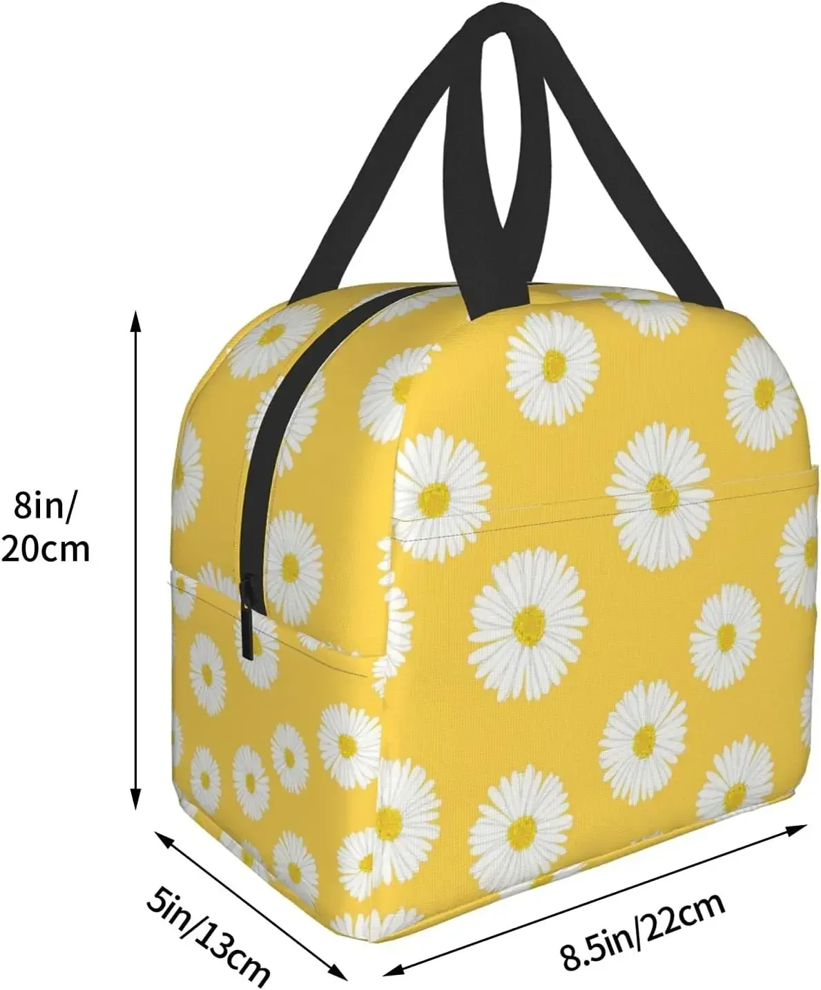 

Insulated Lunch Bag for Women, Cooler Tote Reusable Lunch Box Container For Work Office Travel Picnic White Aster Daisy Yellow