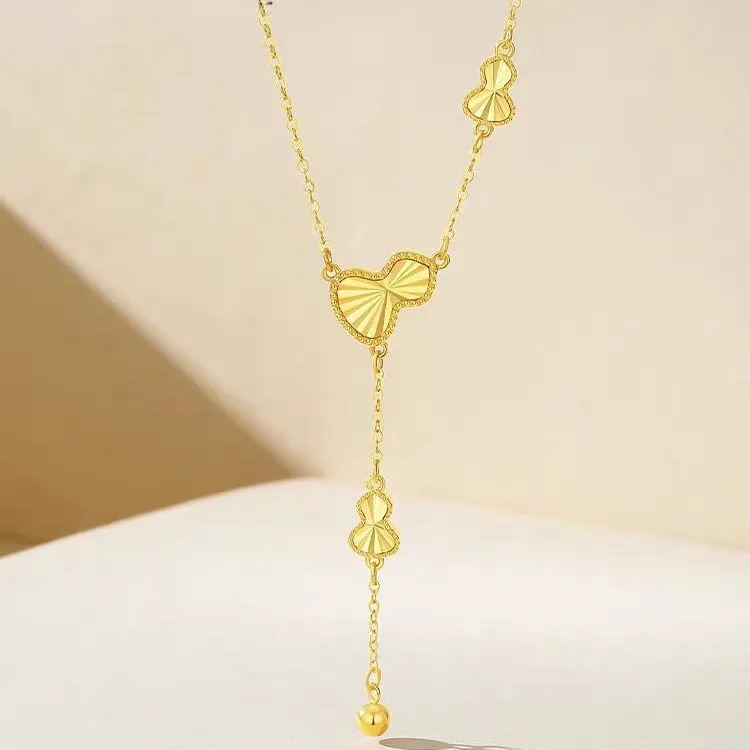 

AU999 24K Gold Women's Linked Gourds Necklace | Iridescent enamel, tiered gourds, lively & opulent