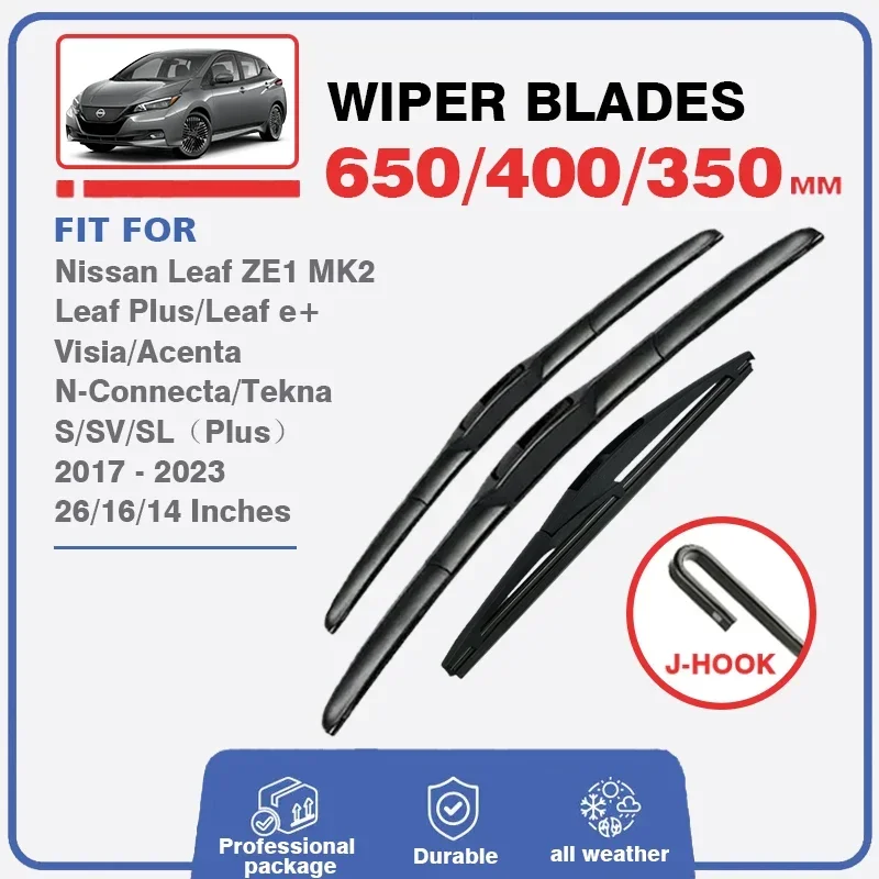 Wiper Blades For Nissan Leaf 2 MK2 2017 - 2023 ZE1 Plus Front Windshield Windscreen Rear Window Brushes Washer Essuie-glace 2018