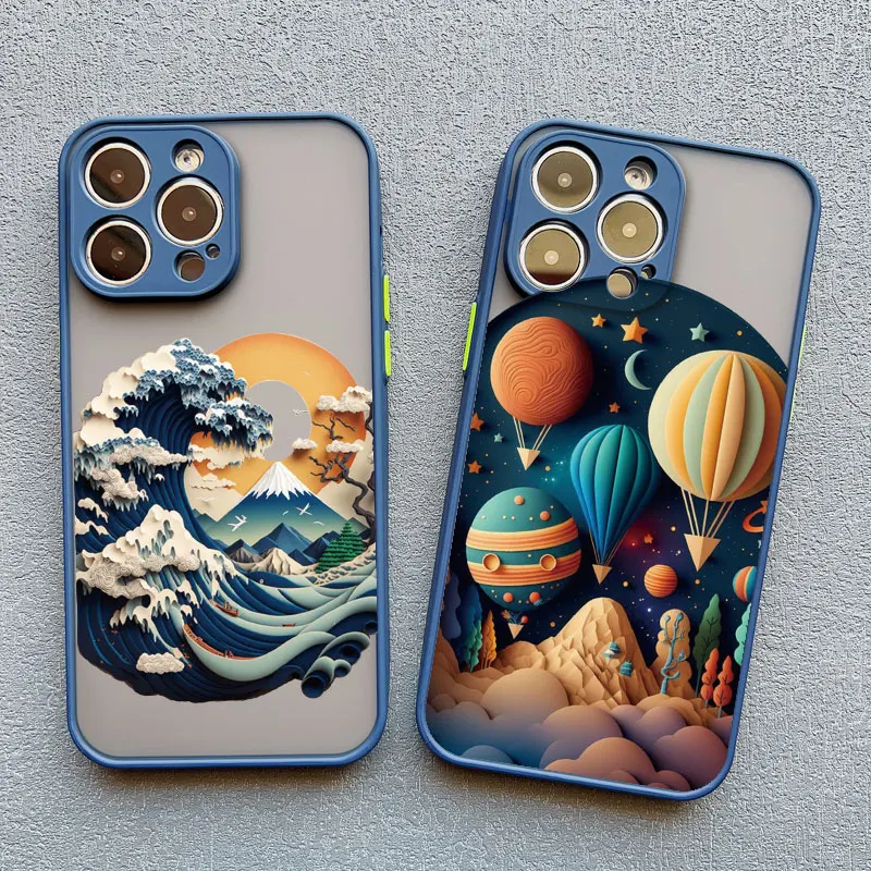 Landscape phone case For iPhone 16 11 Pro 14 7 8 Plus SE XS X XR 15 13 12 Pro Max Mini Creative Mountains And Rivers Back Cover