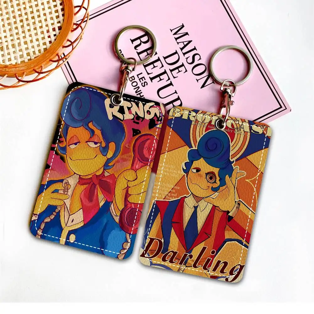 Popular Horror Game Welcome Home Wally Darling Rectangle ID Card Case Keychain Access Card Bag Key Tag Ring Leather Card Holder