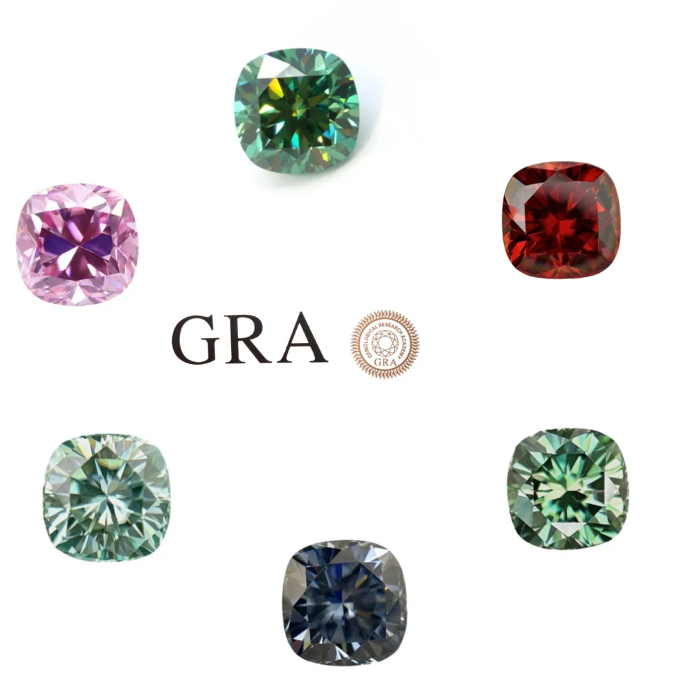 

Multicolour Loose Moissanites Stones Garnet Green White Moissanites Shining Fine Jewelry Cushion Lab Grown Diamonds