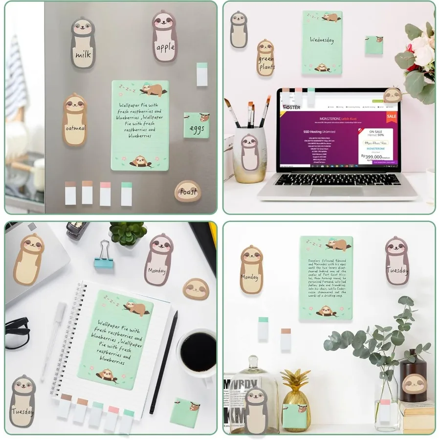 Xqumoi ゆっくりとくっつく寝虫風付箋セット 550枚入り 可愛い漫画風寝虫 セルフスティックメモパッド 動物ディバイダータブ バンドル