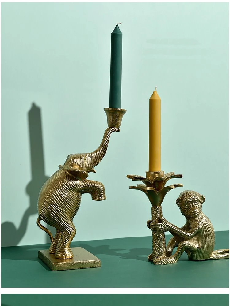 Gold Metal Animal-shaped Candlestick Ornaments, Elephant Candlestick, Monkey Hand-held Candlestick, Restaurant Table Decoration