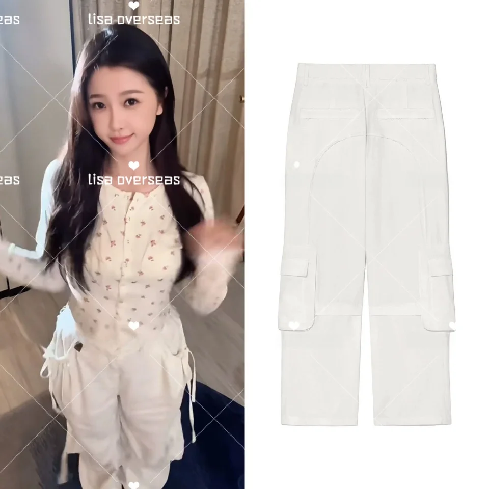 2025 New Sle Loose Casual Pants Women's Multi-ket Workwear Trousers High Waist Long Pants Korean Sle Cotton Blend